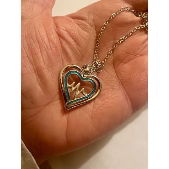 BLUE OPAL ON SILVER HEARTBEAT NECKLACE - Picture 4 of 5